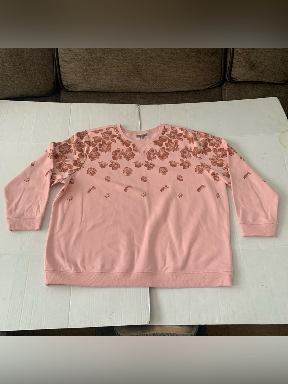 Style&co Floral Pink Fleece Lined Sweatshirt Long Sleeve Crew neck Plus Size 3X